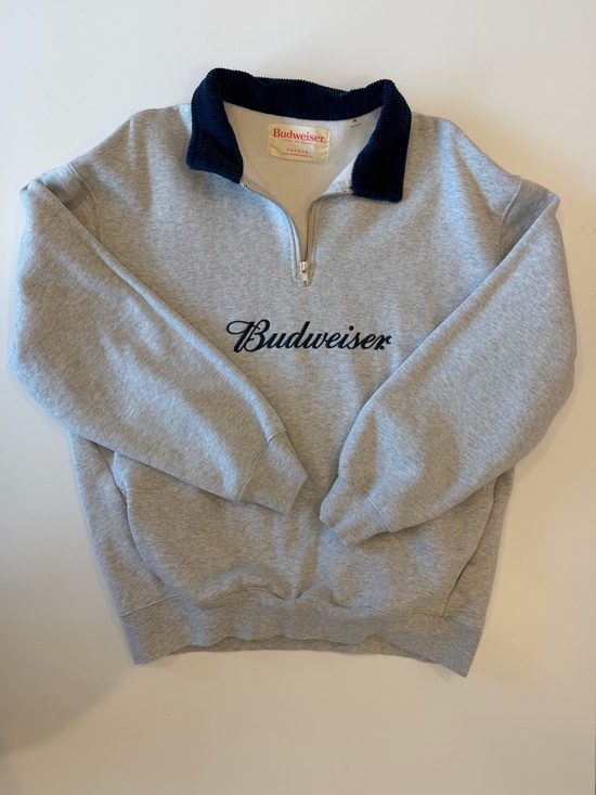 PacSun Other - PacSun Budweiser Grey Quarter-Zip Sweater with Navy Collar